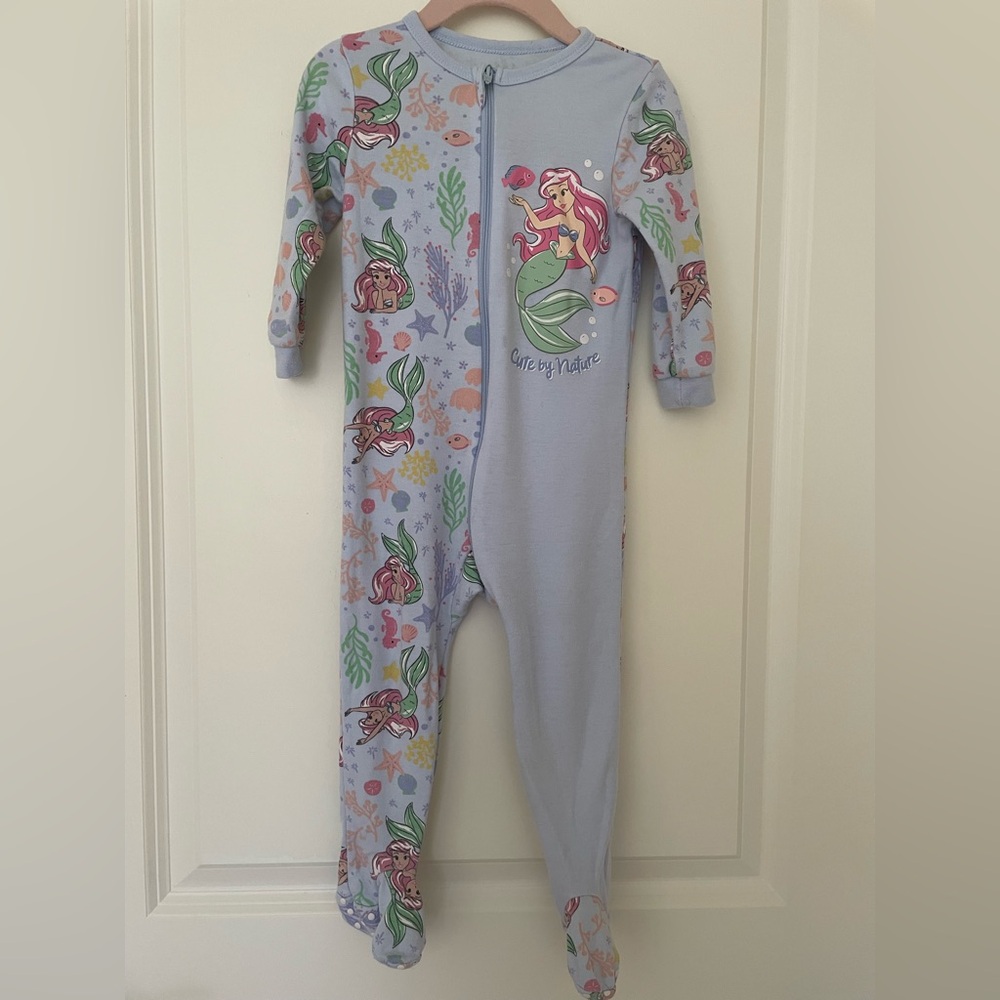 Disney Mermaid Print Kids Footie - Light Blue and Multicolor